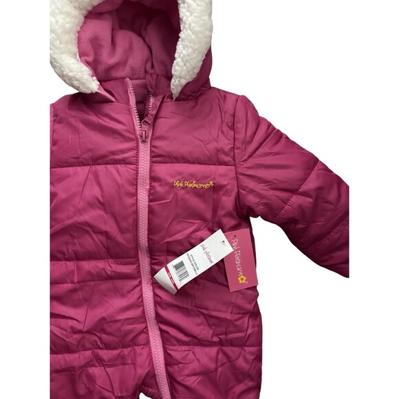 NWT Pink Platinum Baby Girls' One-Piece Puffer Winter Snowsuit with Hood 3-6 Mo - Picture 3 of 5